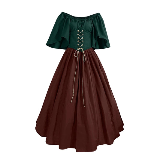 UPPADA Womens Renaissance Faire Dresses Medieval Irish Traditional plus Size Dresses Ruffle over Dress Corset Retro Cosplay Gown